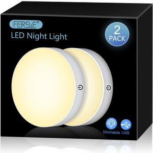 Ferswe Dimmable Touch Lights, 3000K Rechargeable Tap Light with 1000mAh Large Battery, Stick on Lights for Closet, Cabinet, Shelf, Wall and Desk(2 Pack)
