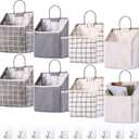 8 Packs Wall Hanging Storage Bag, Wall Storage Organizer Bags with Hooks, Over The Door Hanging Basket for Dormitory Bathroom Bedroom, Living Room Kitchen(Cute Color) (Grey, White, Gray Plaid and White Plaid)