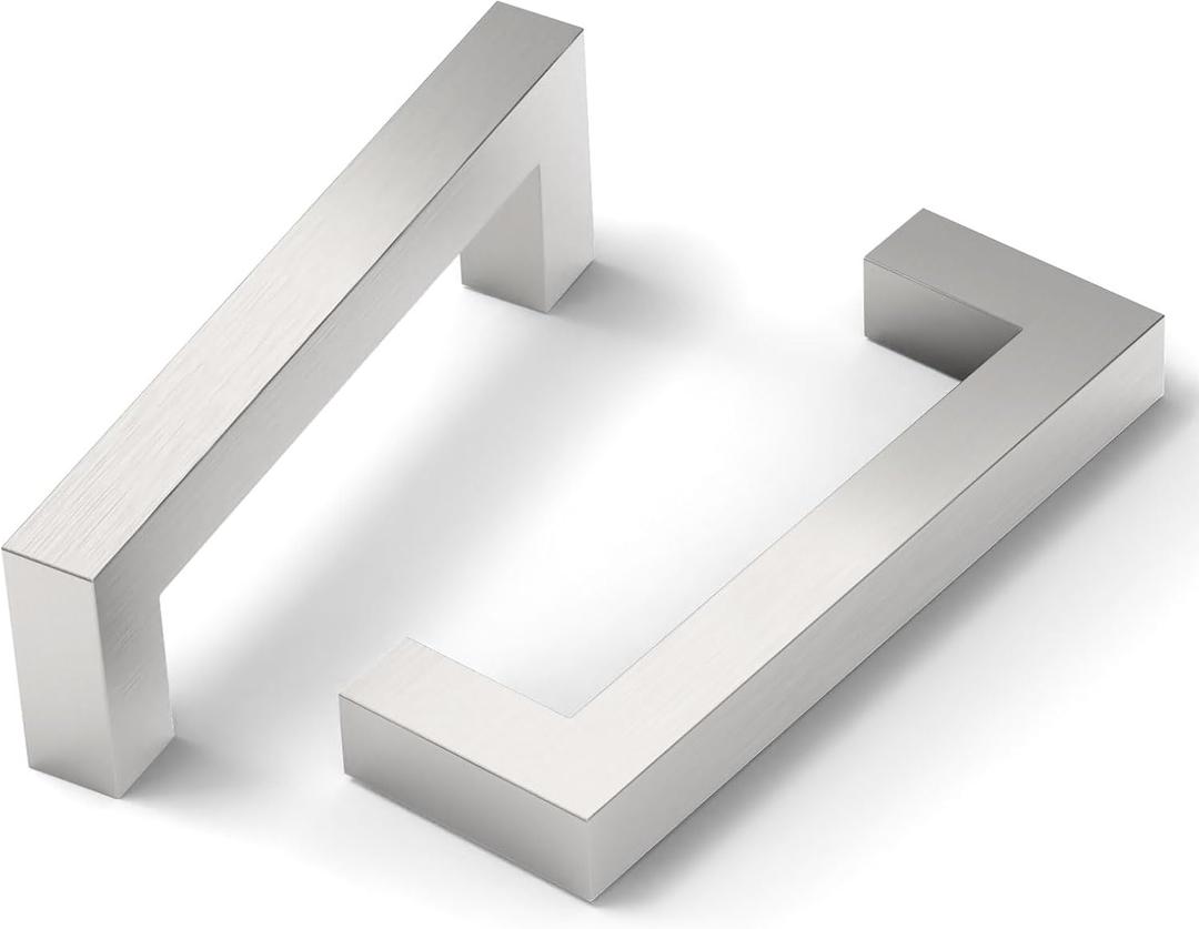 10 Pack 3.75 Inch(96mm) Cabinet Pull Brushed Satin Nickel Kitchen Cabinets Handles Stainless Steel Cabinet Hardware for Cupboard Square Kitchen Pulls for Cabinets Drawer Handles