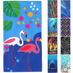 Flamingo Microfiber Beach Towels,Cartoon Summer Flamingo with Colorful Dots Oversized Absorbent Bath Towels,Soft Quick Dry Thin Camping Towel for Adults Women Men,29.5"59"