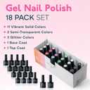 2 x SUNUV 16 Color Gel Nail Polish Kit with Base Top Coat,White Black Pink Nude Silver Glitters Gel Polish Set, Manicure Set Salon DIY Home Gift