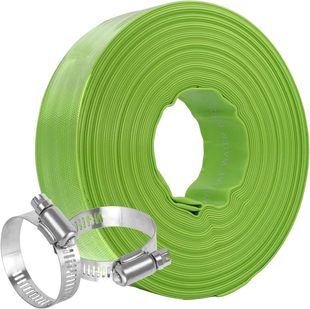 Eastrans 2''x100ft Pool Backwash Hose,Heavy Duty Discharge Lay Flat Hose for Swimming Pool,Drain Hoses with 2 Clamps,6 Bar,Green