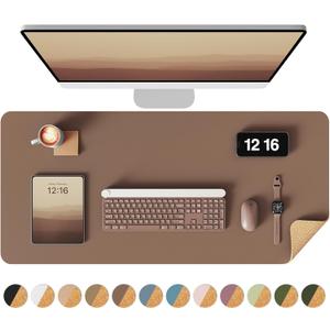 YSAGi Double-Sided Desk Pad, 35.4"x17"Leather Desk Mat, Eco Cork Desk Pad Protector,Large Mouse Pad,Waterproof Desk Blotter for Office/Home(Coffee)