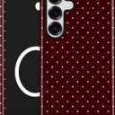 Magnetic Polka Dot Phone Case for Samsung Galaxy S25, Compatible with MagSafe, Cute Burgundy Red Polka Dot Aesthetic Soft TPU and Hard PC Shockproof Protective Phone Cover for Women Girls