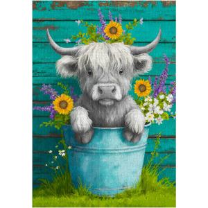 Great Jigsaw Puzzles for Adults 300 Pieces Farmhouse Highland Cow with Flowers Puzzles for Adults Toys Gift Family Decoration Kids Puzzle, 15"x10"-300PCS