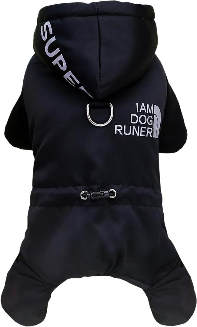 Izefia Dog Coat Jumpsuit - Windproof Cold Weather 4 Legs Sports Jacket - Warm Winter Thick Clothes Snow Proof Cotton Apparel for Small Medium Dogs Cats - Black L