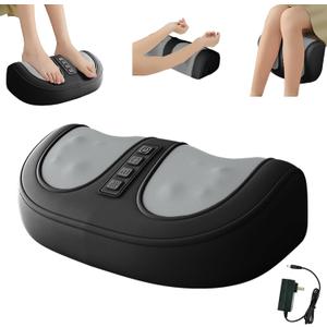 Foot Massager with Heat,with 3 Intensity Levels Shiatsu Kneading,Dual-Frequency Red Light 107.6F Constant Temperature,Ideal for Feet Pain Relief at Home and Office (Black)