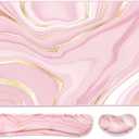Keyboard Mouse Pad Set, Extended Mouse Pad+Keyboard Wrist Rest Support, Memory Foam Ergonomic Easy Typing, 3Pcs (35.415.7 in) Desk Pad Set for Home Office Study Game- Pink Gold