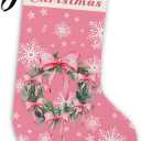 Pink Girl Christmas Stocking 18 Inches, Girls Christmas Stocking, Pink Christmas Decor, Pink Xmas Stockings, Hanging Christmas Stockings for Girls, Pink Fireplace Christmas Tree Decorations