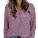 COZYMY Womens Long Sleeve Fall Sweaters Tunic Lightweight Tops Dressy Casual V Neck Blouses Purple Medium