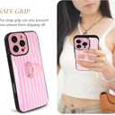 for iPhone 16 Pro Max Case with Finger Hand Strap Kickstand, Trendy Cool Striped Phone Case for Women Men, Full Camera Protection Shockproof Protective Cover, White and Pink Stripes