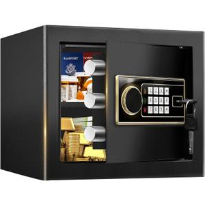 1.4 Cuft Small Fireproof Safe for Home Use, Security Personal Safety Box Fireproof Waterproof with Digital Keypad, Spare keys, Removable Shelf, Medium Safe Lock Box for Money, ID document, Dorm