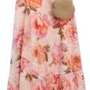 Speechless Girls' Flutter Sleeve Floral Printed Chiffon Maxi Dress (16, Coralpink)