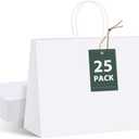 GSSUSA Large Paper Gift Bags 16x6x12'' 25Pcs White Paper Bags with Handles, Shopping Bag for Small Business, Sturdy Kraft Paper, for Boutique, Party Favor Bag, Valentine's Day Craft