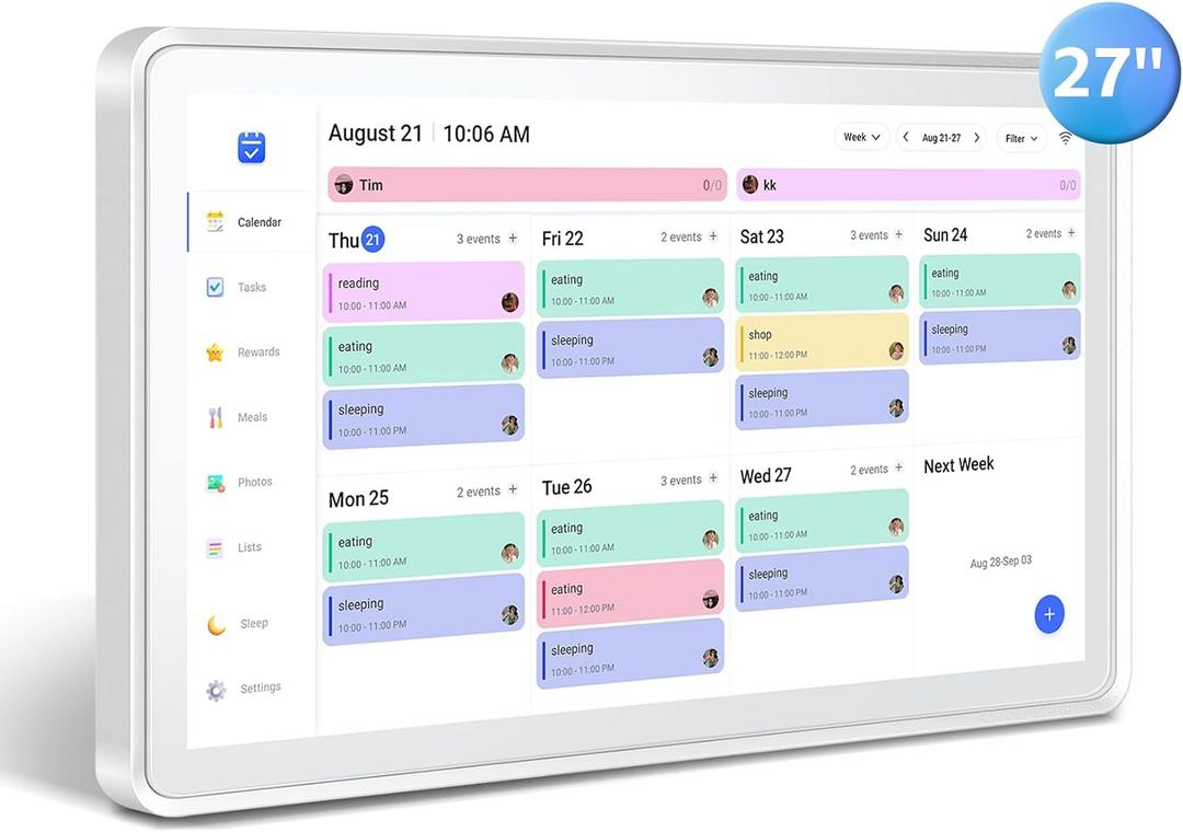 Digital Calendar 27", Wall Touch Screen, No Subscription | Instant Phone Sync, Photo Gallery, Custom Lists, Task Charts, Family Calendar for Home Office Organization
