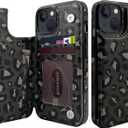 TopPerfekt Flip Leather Wallet Case Card Holder Compatible with iPhone 13 and 14 6.1" Women and Girls with Card Holder Kickstand Double Magnetic Clasp Black Grey Leopard Pattern