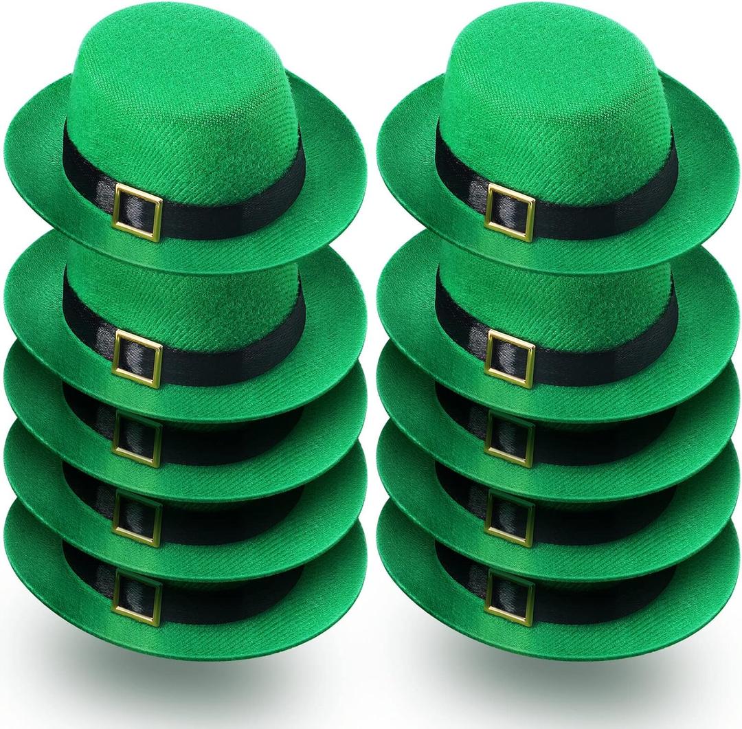 Civaner 10 Pieces Mini Leprechaun Hats Mini Party Hat with Buckle Green Top St. Patrick's Day DIY Decoration for St. Paddy's Day Dolls Craft Projects Birthday Party Wedding Family Gathering