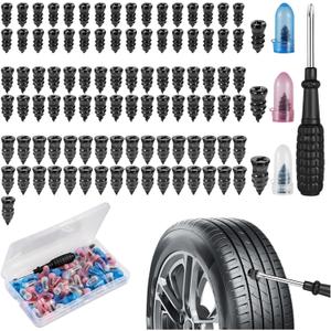 EWOJUYE 100PCS Car Tire Repair Rubber Nail Kit,Self-Service Tire Plugs Kit with Screwdriver,Carbon Steel Screw in Tires Plugs as Tires Repair Kits for Quick Puncture Repairs on Truck/Car