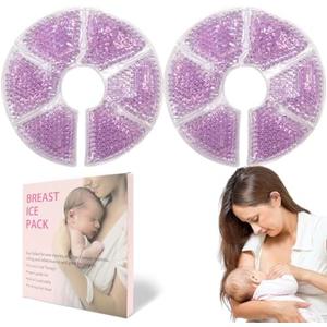 Breast Therapy Ice Packs, Hot and Cold Breast Pads, Breastfeeding Essentials Large Gel Bead Packs for Moms, 4 Pack (Purple, M)