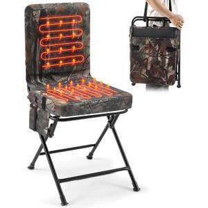 Heated Hunting Blind Chair, 360 Swivel Foldable Camo Padded Hunting Seat, Portable Duck Turkey Deer Chair with Strap for Outdoor Camping Fishing, Supports to 330 LBS, Battery Not Included