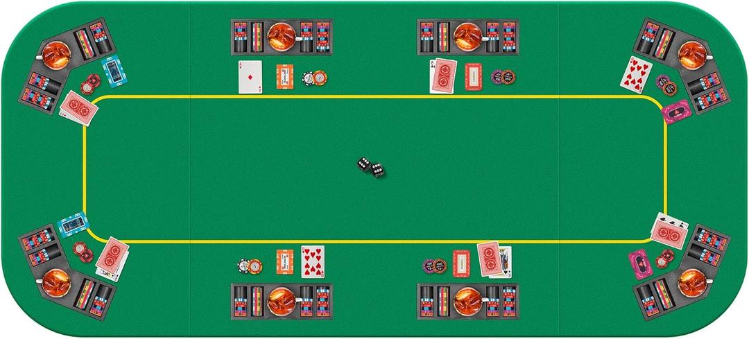 VIVOHOME 79 x 36 Inch Foldable 8-Player Texas Poker Card Tabletop Layout Portable Anti-Slip Rubber Board Game Mat with Cup Holders and Carrying Bag (Green)