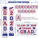 2026 Graduation Decorations - Red and Blue Graduation Decorations Set - Congrats Grad Banner & Backdrop, Porch Sign, Hanging Swirls, Balloons, Honeycomb Centerpieces for Congrats Grad Party Decorations