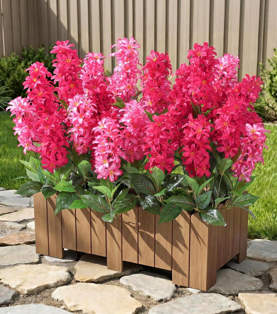Artificial Flowers 3 Pcs Hyacinth Fake Flowers 19.69 Silk Flowers for Outside, Delphinium Outdoor Faux Flowers Fake Plants for Porch Patio Balcony Yard Indoor Home Decor