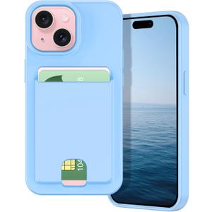 Petocase for iPhone 15 Wallet Case Card Holder Slot Slim Fit Flexible TPU Gel Rubber Soft Skin Silicone Protective Phone Case Cover for Apple iPhone 15 6.1 inch Light Blue