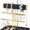 Jewelry Organizer Stand, T-Bar Metal Frame Jewelry Display Stand, Jewelry Display Holder with Tray, Necklace Bracelet Earring Ring Organizer Holder for Women Home Use (Black Velvet)