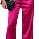 Women's Wide Leg Satin Silky Casual Dress Cocktail Party High Waist Pants (X-Large)