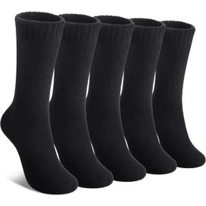LINEMIN Wool Socks for Women Winter Warm Hiking Thick Warm Cozy Boot Crew Gift Socks 5 Pairs (Black)