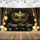 KatchOn, Happy New Year Banner 2026 - XtraLarge, 72x44 Inch | Happy New Year Backdrop with Mask for Happy New Years Decorations 2026 | NYE Backdrop for NYE Decorations 2026 | New Years Eve Party Supplies 2026