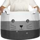 Zopeal Cat Basket Storage Woven Organizer with Ears Easter Decorative Pet Toy Cute Cotton Rope Basket for Gift Cat Dog Toy Bin Nursery Room(21.7 x 13.8 Inch,White, Light Gray and Gray)