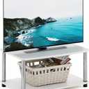 Furinno Turn-N-Tube No Tools 2-Tier Elevated TV Stand, Stainless Steel Tubes, White Oak/Chrome
