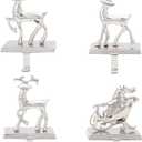 BIRDROCK HOME Reindeer & Santa Claus Stocking Holder Set for Mantle - Set of 4 - Christmas Decorations - Holiday Mantle Fireplace Topper - Decorative Metal Hanger for Stockings - Home Decor Stand