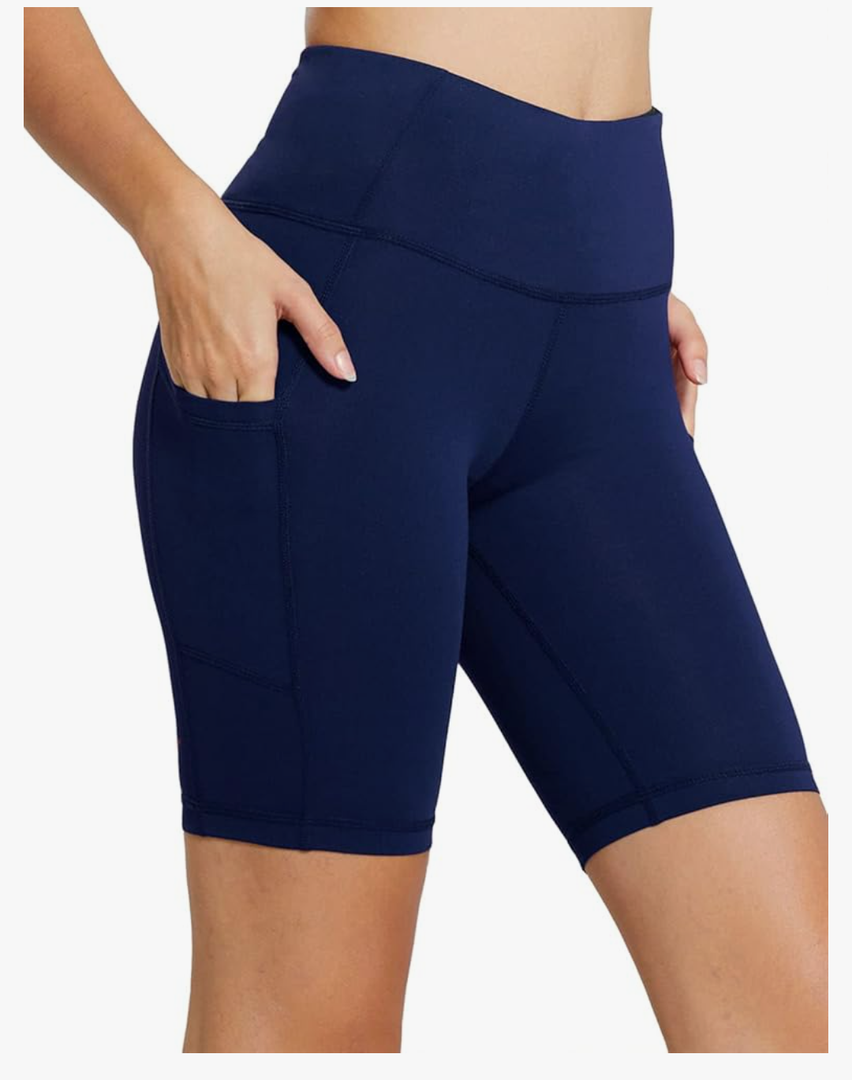 Women's 8" Biker Shorts High Waist Yoga Workout Gym Running Volleyball Spandex Shorts with Pockets, XL