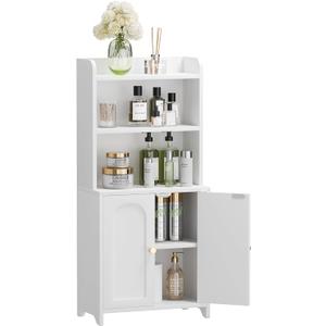 Bathroom Cabinet with 2 Doors, Small Freestanding Storage Cabinet with Adjustable Shelf, Slim Bathroom Organizers, Floor Cabinet for Small Spaces, Bathroom, 7.9" D x 14.7" W x 32" H, White