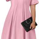 Eytino Womens Plus Size Dress Lace Short Sleeve Crewneck Casual Pleated Swing Midi Dresses with Pockets (4X, Light Pink)