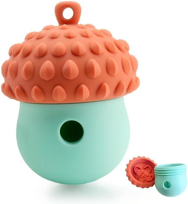 Interactive Dog Treat Dispenser Toy - Twist-to-Open Easy Clean Slow Feeder & Puzzle for Boredom Relief - Durable BPA-Free Silicone Chew Toy for Small and Medium Dogs (Reddish Blue)