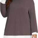 VISLILY Womens-Plus-Size-Tops Trendy Color Block Long Sleeve T Shirts Casual Loose Tunics Cute Knit Crewneck Blouses XL-5XL (XXL)
