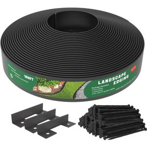 Mars Villa Landscape Edging, 4 Inch Tall 100FT Garden Border Edging Kit with 99 Anchoring Spikes, Decorative Flexible Lawn Edging Cover 75 for Lawn, Yard, Flower Bed (Black, 4IN, 100FT)