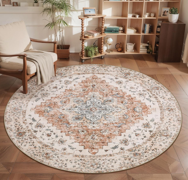 Ciicool 5ft Round Area Rug Washable Bedroom,Circle Non-Slip Oriental Entryway Throw Boho Rugs Low-Pile Indoor Carpet for Dining Room Living Room
