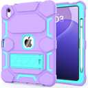 CCMAO Case for iPad A16 11th Generation 11 Inch 2025, iPad 10th Generation 10.9 Inch 2022, with Kickstand & Pencil Holder, Heavy Duty Shockproof Hybrid Protective Cover for Kids Girls, Purple+Green