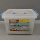 Wooden Train Set 100 Piece All in One Wooden Toy Train Tracks Set with Magnetic Trains and Railway Accessories, Comes in A Clear Container, Compatible with All Major Brands