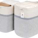 Storage Baskets for Clothes Fabric Cotton Rope Storage Basket with Handles, Decorative Woven Basket for Living Room,Closet Organizer Blankets, and 2bags (White/Gray, L14W11H14)
