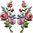 Mauve Pink Roses Pair Flowers Floral Bouquet Boho Embroidered Appliques Iron-ons Patches