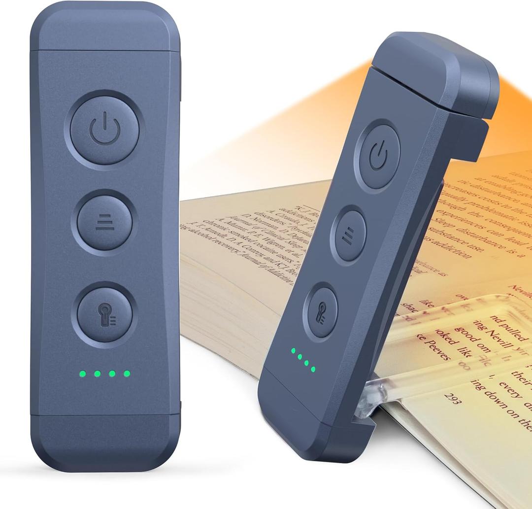 Glocusent USB Rechargeable Book Light, Portable Clip-on LED Reading Light, Reading Lights for Books in Bed with 3 Amber Colors & 5 Brightness Dimmable, Compact & Long Lasting, Perfect for Book Lovers (Dark Blue)