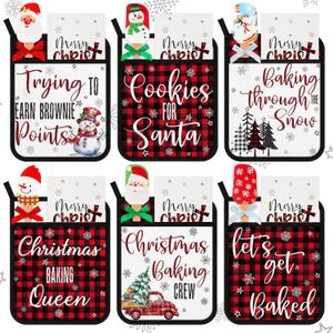 Layhit 18 Pcs Pot Holders with Silicone Spatulas Funny Baking Theme Pot Holders Gift Resistant Oven Mitts Cooking Pocket Potholders(Snowman)