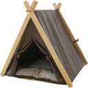 Solid Wood Cat Indoor Tent with Thick Mat,Portable Dog House Dog Teepee Tent,Cute Cat Teepee Cave Cat Bed,Dog Bed (Grey)