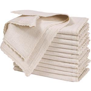 Bedding Craft Cloth Dinner Napkins Linen Flax Cotton 18x18 Set of 12  Natural with Lace & Mitered Corners  Machine Washable Reusable Fabric Napkins for Weddings, Parties & Table Decorations